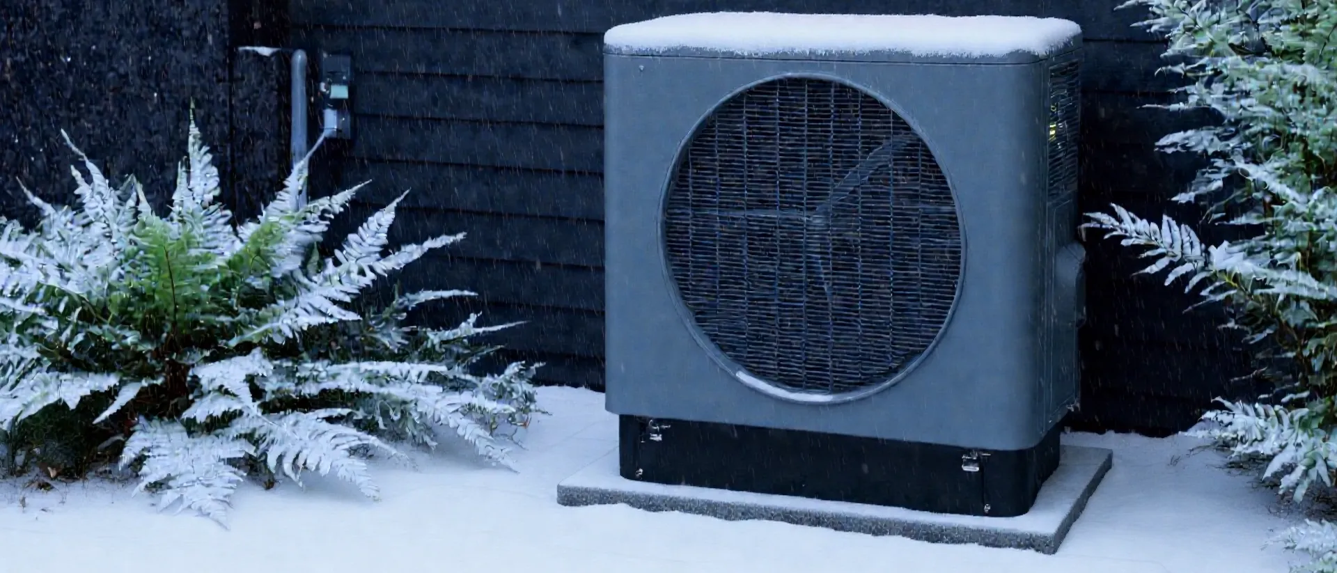 A heat pump running in fresh snow