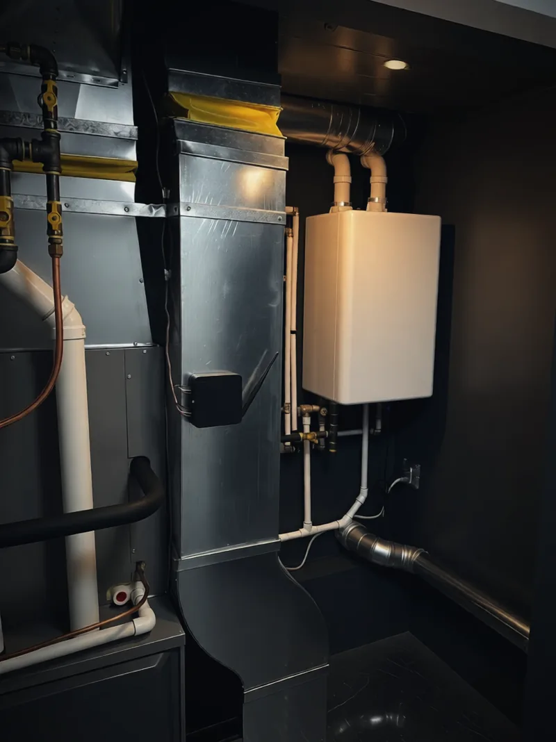 Furnace and tankless water heater in a closet