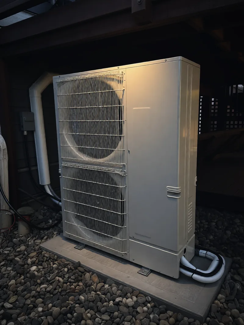 Mitsubishi heat pump on river rock