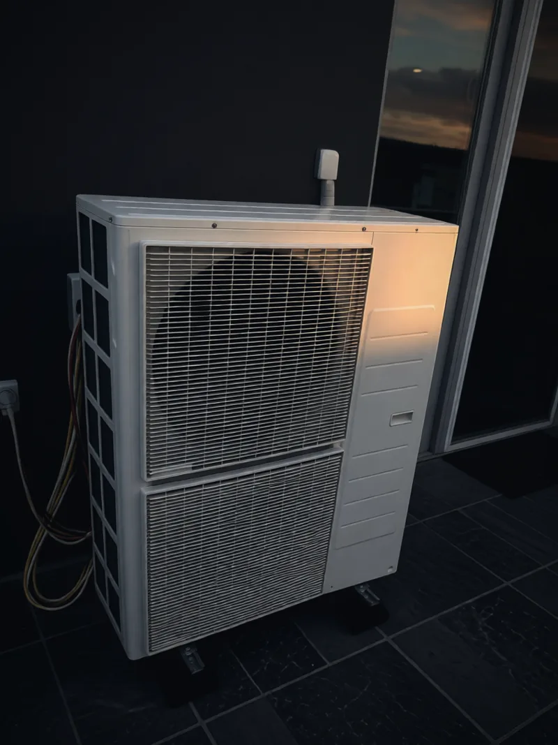 Samsung heat pump on a patio