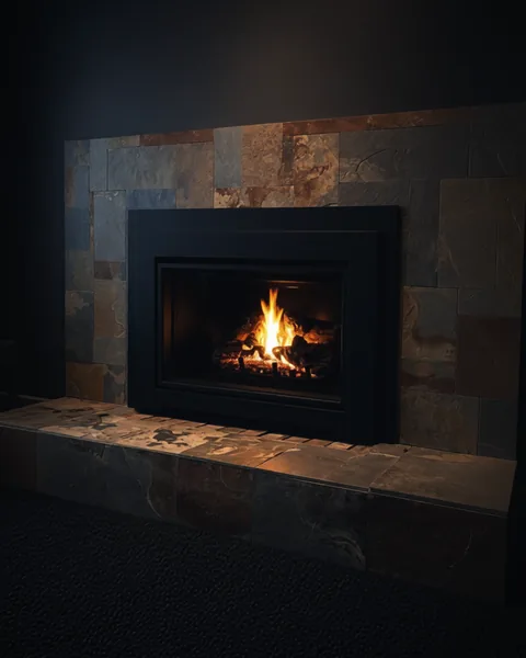 Gas fireplace insert in slate